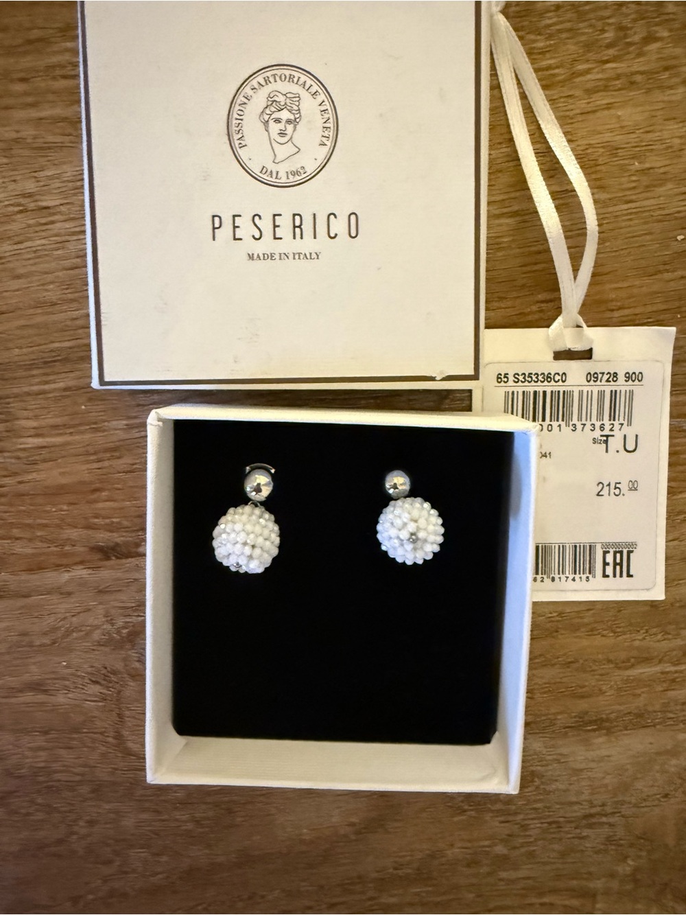 Peserico White Beaded Ball Drop Earrings with Silver Studs